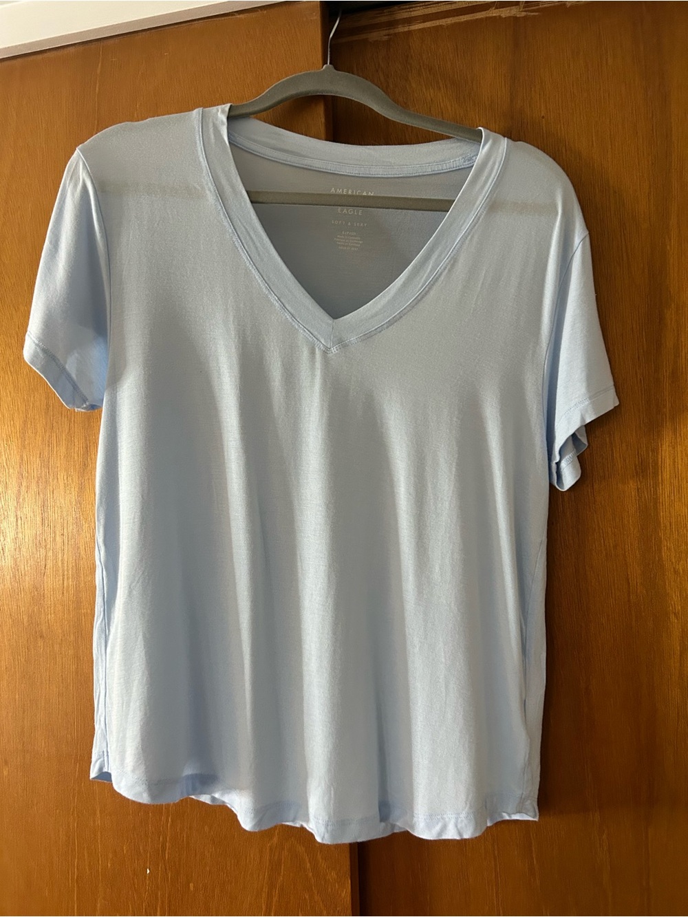 American Eagle Outfitters Pale Blue V-Neck Short Sleeve Tee
